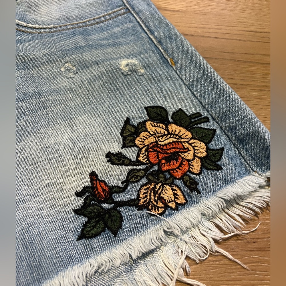 Rose Embroidered Jean Shorts - Picture 2 of 3